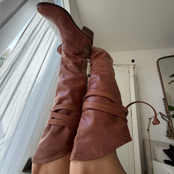 Free People Used Pura López boots over knee Cognac Cowboy Western Boho chic🌈❤️ - Picture 8 of 17